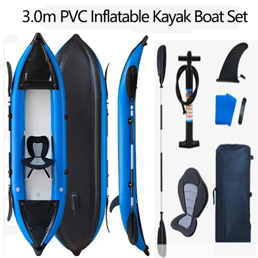 1-2 Persons Inflatable PVC Kayak Fishing Canoe Dinghy 3.0/3.7 M Single/Double Kayak Boats for Rafting Water Sports