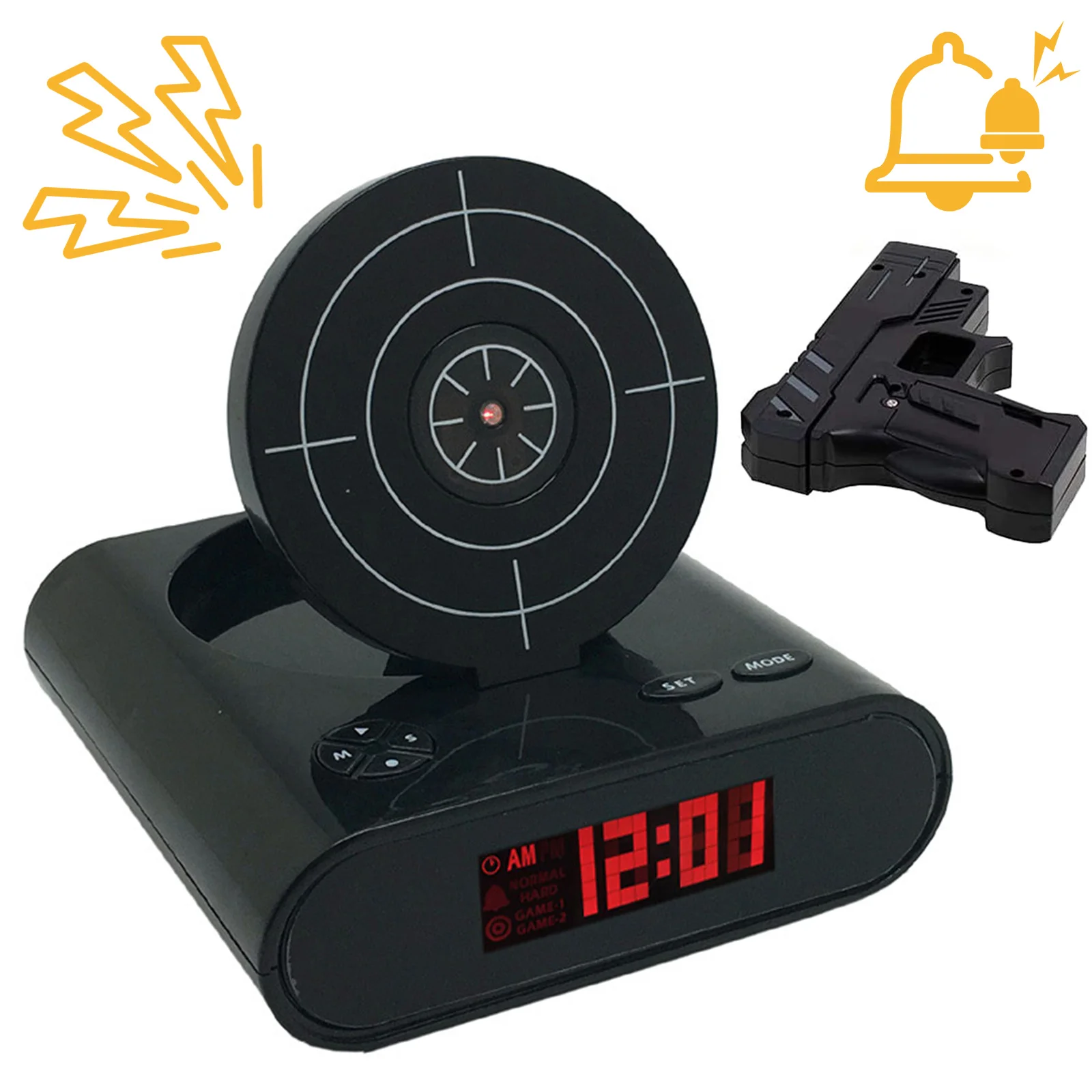Target Alarm Clock with Gun & LED Display Creative Target Shooting Clocks 2 Alarming Modes for Heavy Sleepers Novelty Boy Girls