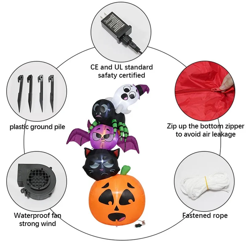 Halloween Inflatable Decorative Props Stacked Pumpkin Black Cat Bat Spider Ghost Outdoor Yard Party LED Lights Ornamental Model - view 4