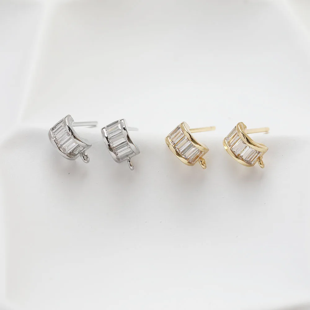 

4PCS 14K Gold Plated C Shaped Zirconia Simple Ear Stud Earrings DIY Material Accessories Jewelry Making Supplies