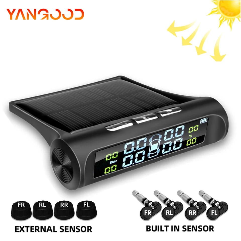 

Yangood TPMS Solar Car Tire Pressure Security Alarm Monitor System Digital Display Tyre Pressure Temperature Warning