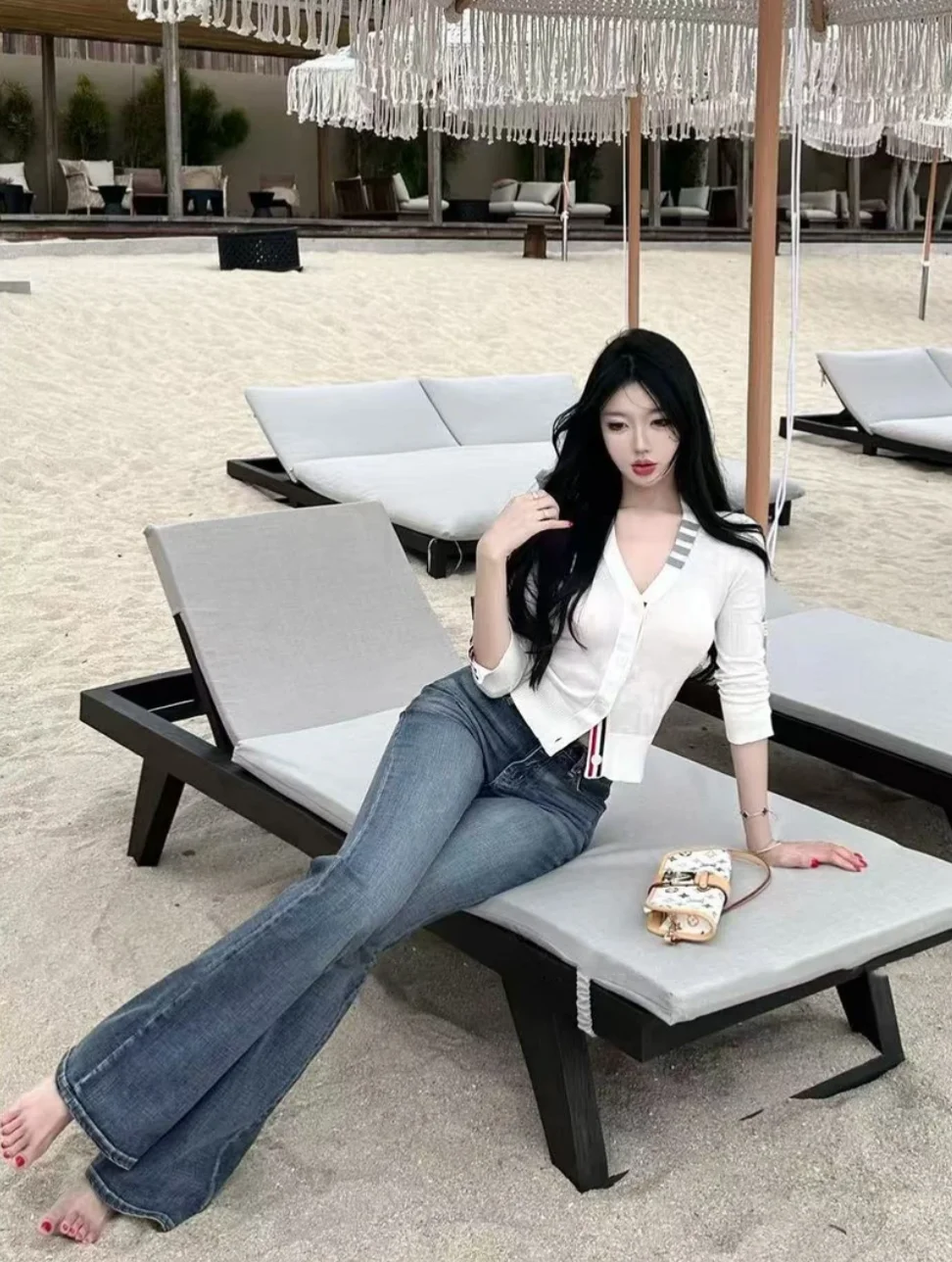 

Retro High Waist Stretchy Slimming Micro Flared Jeans Women's Waed Denim Casual High Waist Long Pants Cotton Elastic