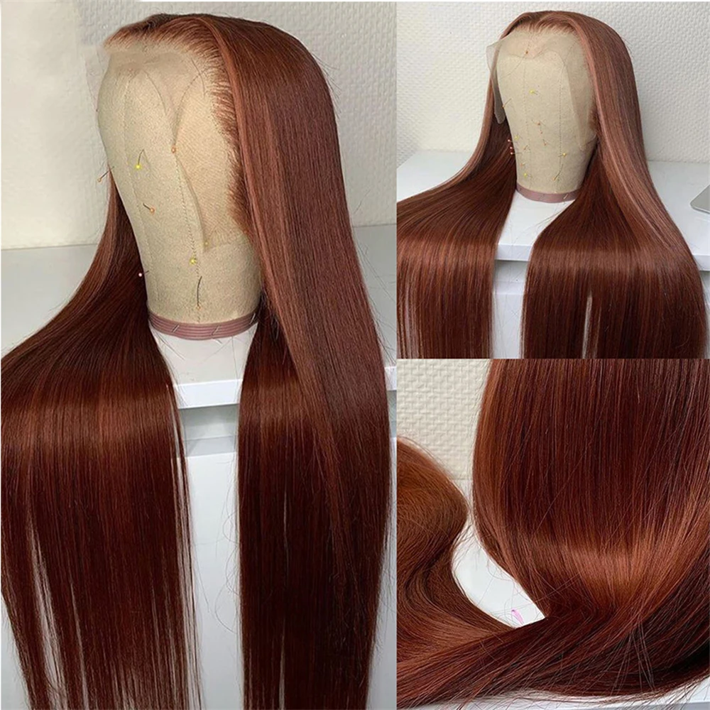 Reddish Brown Lace Frontal Wig Straight Transparent 13x4 13x6 Lace Front Human Hair Wigs PrePlucked Bone Straight Human Hair Wig