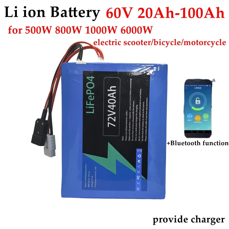 

60V 20Ah 30Ah 50Ah 100Ah Lithium Li-ion Battery Pack for 500W 800W 1000W 2000W 3000W 6000W Two Wheeler Golf Cart Mini Car