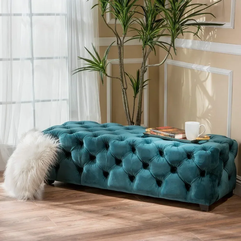 

Dark Teal Tufted Velvet Fabric Rectangle Ottoman Bench Folding Stool Chair Hallway Pouf Salon Restapies Bar Stools & Ottomans