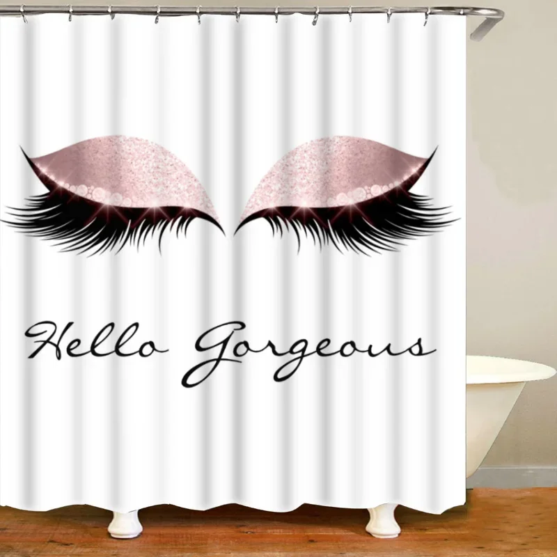 Girly Rose Gold Eyelash Makeup Shower Curtains Bath Curtain Spark Rose Drip Bathroom Curtains Eye Lash Beauty Salon Home Decor