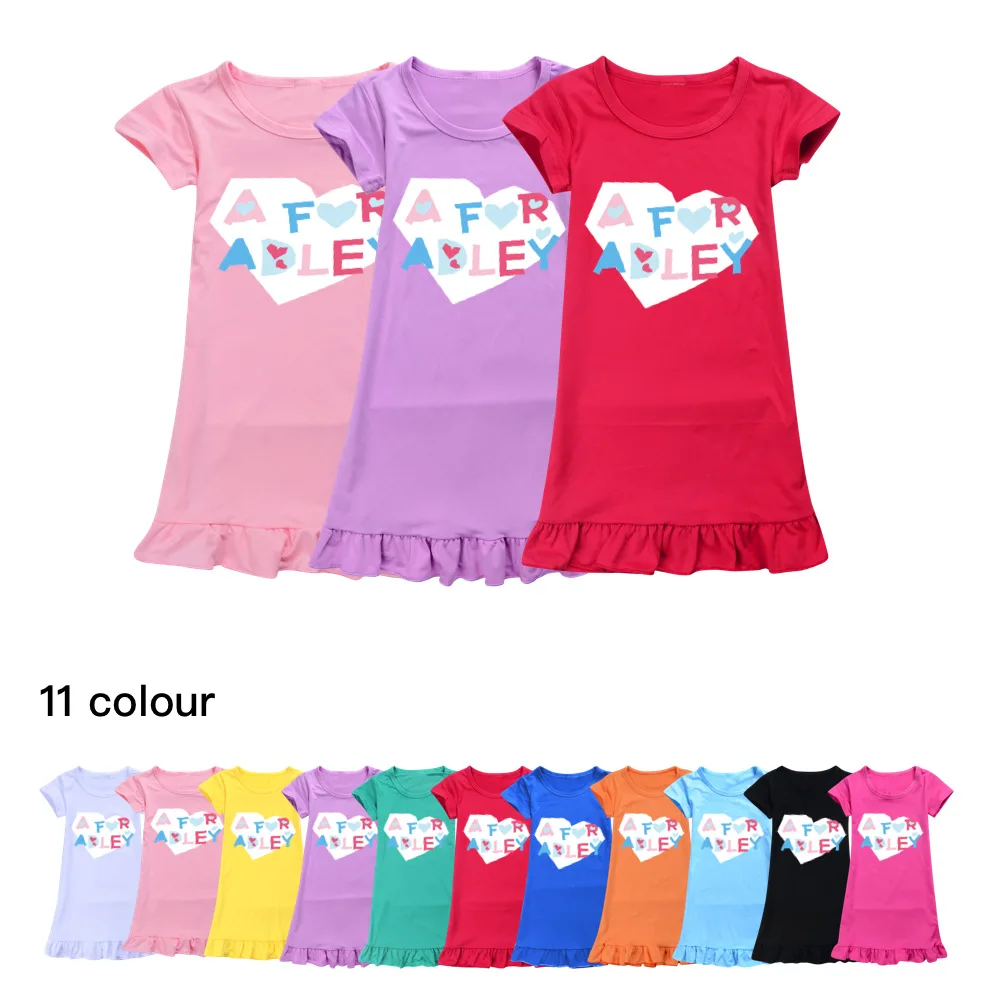 Summer Cartoon Girl Nightgown A FOR ADLEY Pajamas Dress For Kids Teenager Night Dress Girls Baby Nightdress Children Clothes