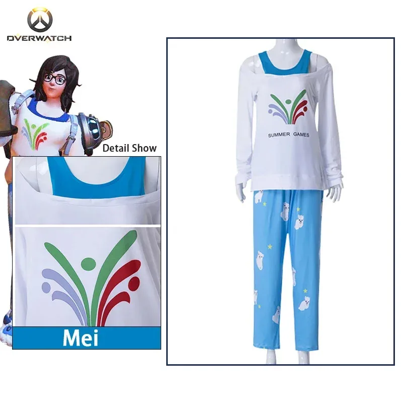 Костюм для косплея Game Overwatch Mei Cos, одежда с белым медведем, милые пижамы с длинными рукавами, полный комплект NM25