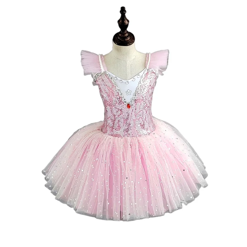 Robe longue en tulle pour filles, tutu de ballet professionnel, blanc fzBallet, danse de performance, costume de ballerine pour enfants