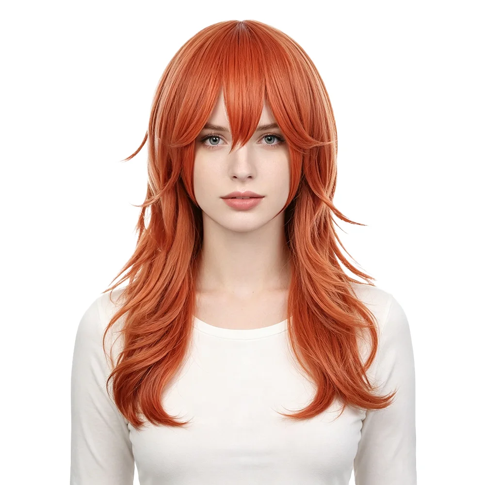 

Halloween Ginger Orange Cosplay Wig Medium Length Layered Mullet Natural Looking Heat Resistant Synthetic Wig For Costume Party