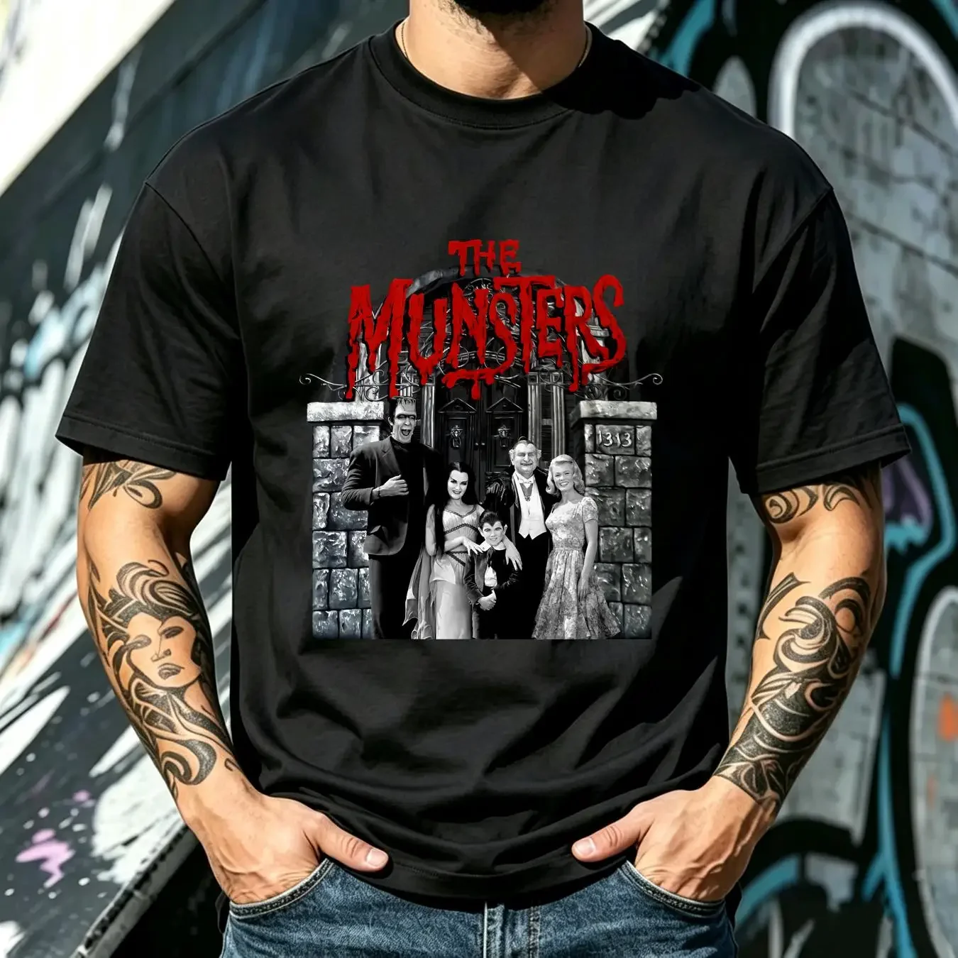 washed T Shirt The Munsters gift colorful best cotton vintage Washed graphic fashion Versatile Slightly streetwear Comfortable
