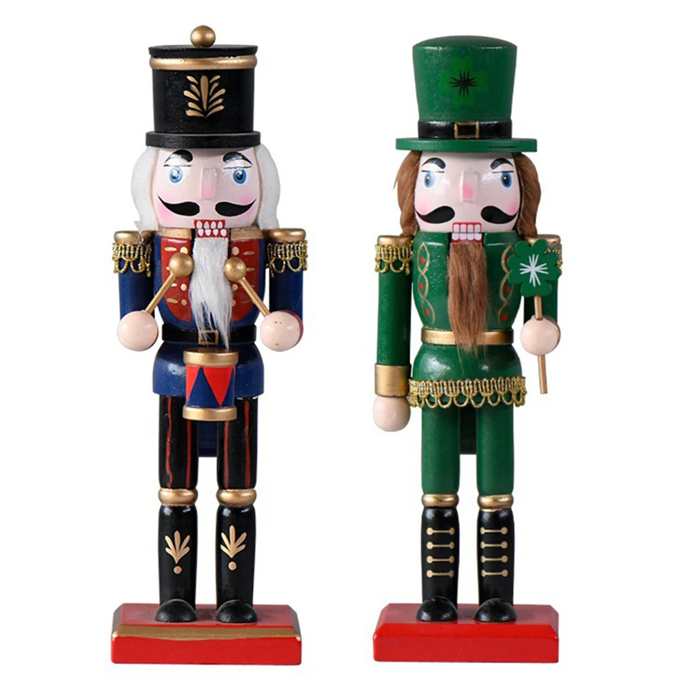 25cm Wooden Desktop Nutcracker Statue Handmade Christmas Nutcracker Figurine Decorative Nutcracker Model for Home Office Decor