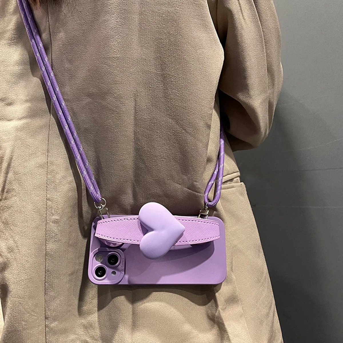 

Кубический фиолетовый браслет с сердечком для Apple 16promax чехол для телефона iphone 15promax маленький свежий 15pro милый 14pm эстетический 13pro