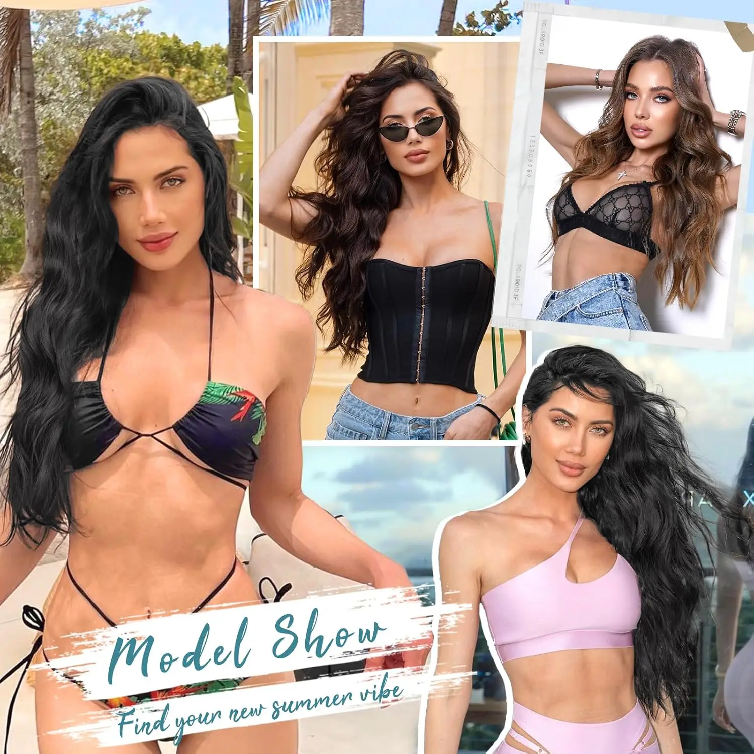 4 قطع وصلات شعر بمشبك، وصلات شعر صناعية مموجة بطول 60.96 سم للنساء والفتيات