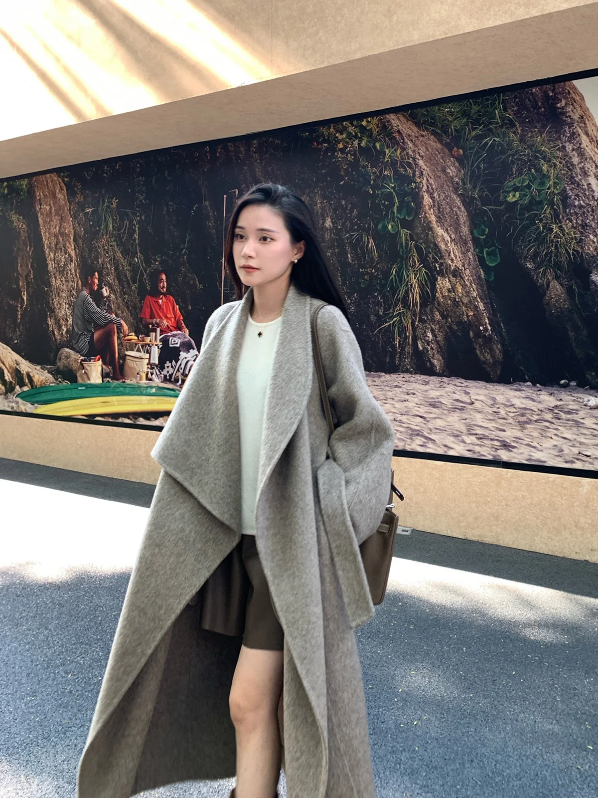 

ay Double-Sided Woolen Tibetan Camere Coat Women's Autumn Winter High Waist Sle Commute Korean Version Long Sve