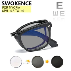 Folding Myopia Glasses Prescription -0.5 to -10 Women Men Blue Light Blocking Photochromic Nearsighted Spectacles Foldable F212