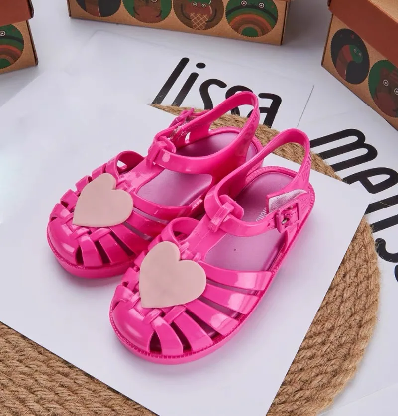 Mini Melissa Girl Brazi Summer Jelly Shoes Little Baby Toddler Fashion Love Heart Soft Sole Roma Sandals Kids Anti-Slip Valentin