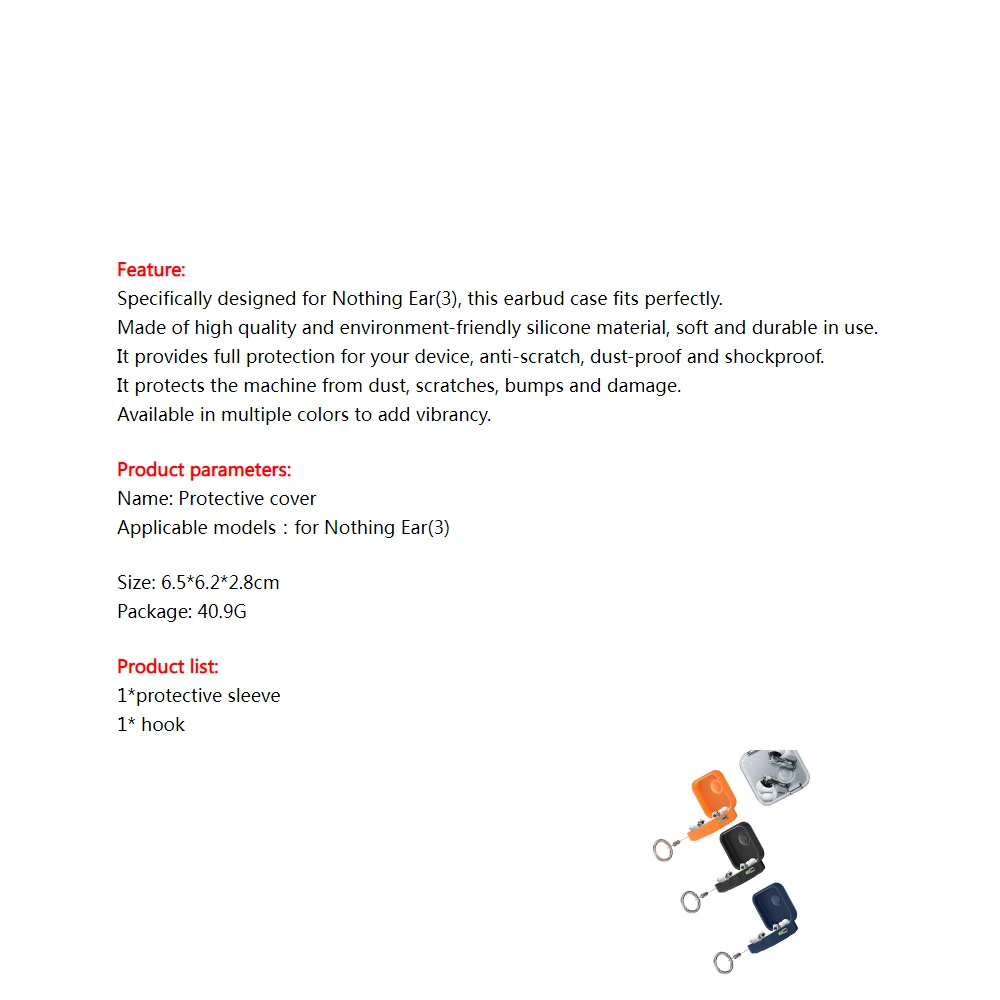 

Silicone Case for Nothing Ear(3) with Carabiner, Ultra Slim Anti-Scratch Washable Shockproof Protective Soft Earbuds Skin Cover