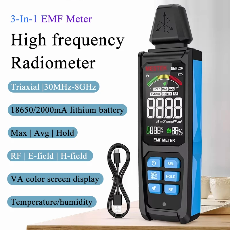 

EMF02R Измеритель ЭМП с цветным экраном, 30 МГц~8 ГГц, прибор для обнаружения высокочастотного электромагнитного излучения, оборудование для охоты за призраками