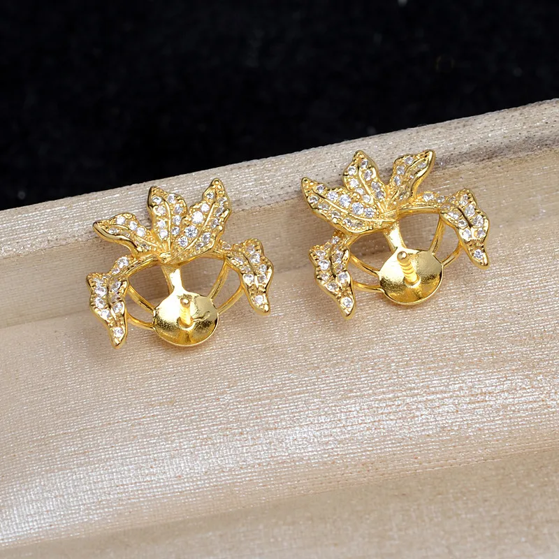 S925 Sterling Silver Earrings Base Findings Mountings Jewelry Mounts Fittings Accessories for 8-9mm Pearls 3 pairs/lot