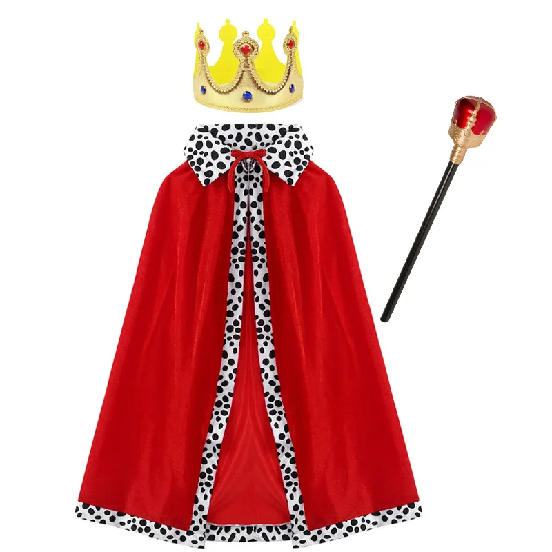 Disfraz de Rey Emperador para niños y adultos, capa roja, bata de Príncipe, corona, accesorios de Cosplay para fiesta de cumpleaños