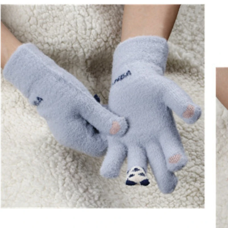 Luvas de malha femininas luvas espessadas panda dedo tela sensível ao toque luvas de ciclismo da moda inverno quente novo estilo