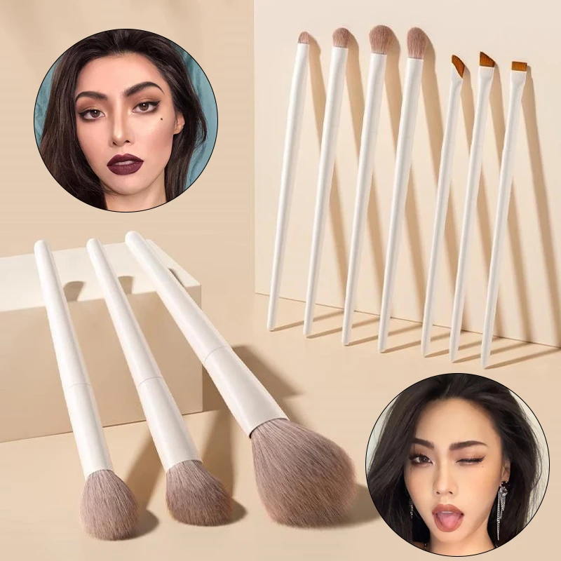 5/7/10/12pcs Ivory White Makeup Brushes Kit Concealer Brush Curved Eyeliner Brush Contour Powder Eyeshadow Brush Makeup Tool