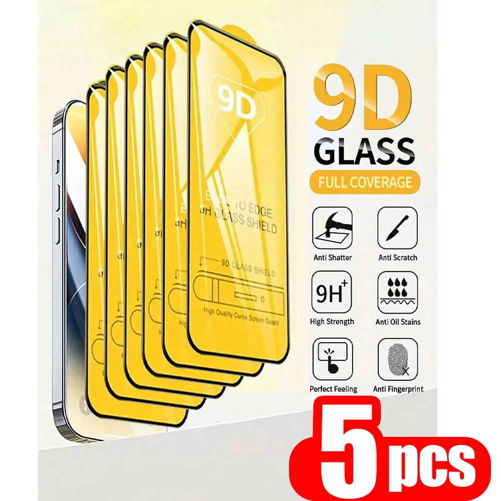

1-5PCS 9D Full Cover Tempered Glass For iPhone 17 Pro 15 13 11 12 13 Mini 14 8 Plus XS Max Air 7 8 6s XR 16e Screen Protector