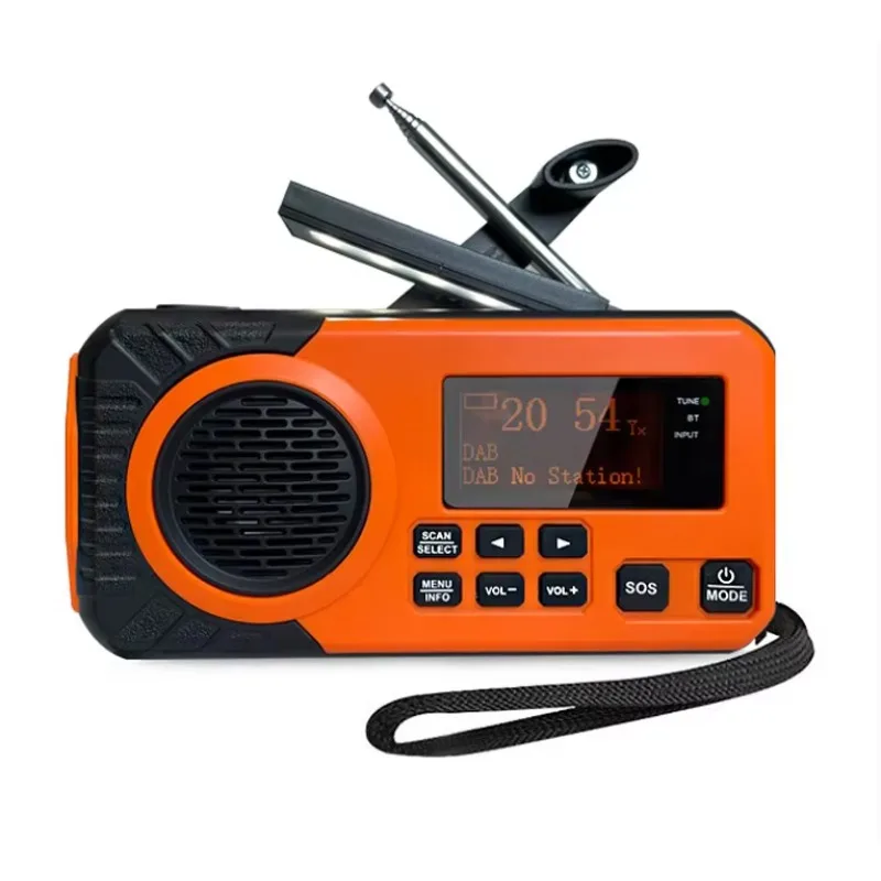 

SY-375 Portable DAB Digital Radio with Hand Crank Charging, Built-in Spotlight with 3 Settings and Adjustable Ambient Lighting