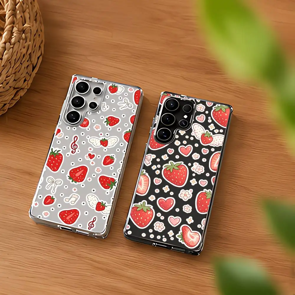 Strawberry Musical Note Polka Dots Silicone Phone Case For Samsung Galaxy S21 S22 S23 S24ULTRA S25ULTRA FE Ultra Plus5G A52S S26