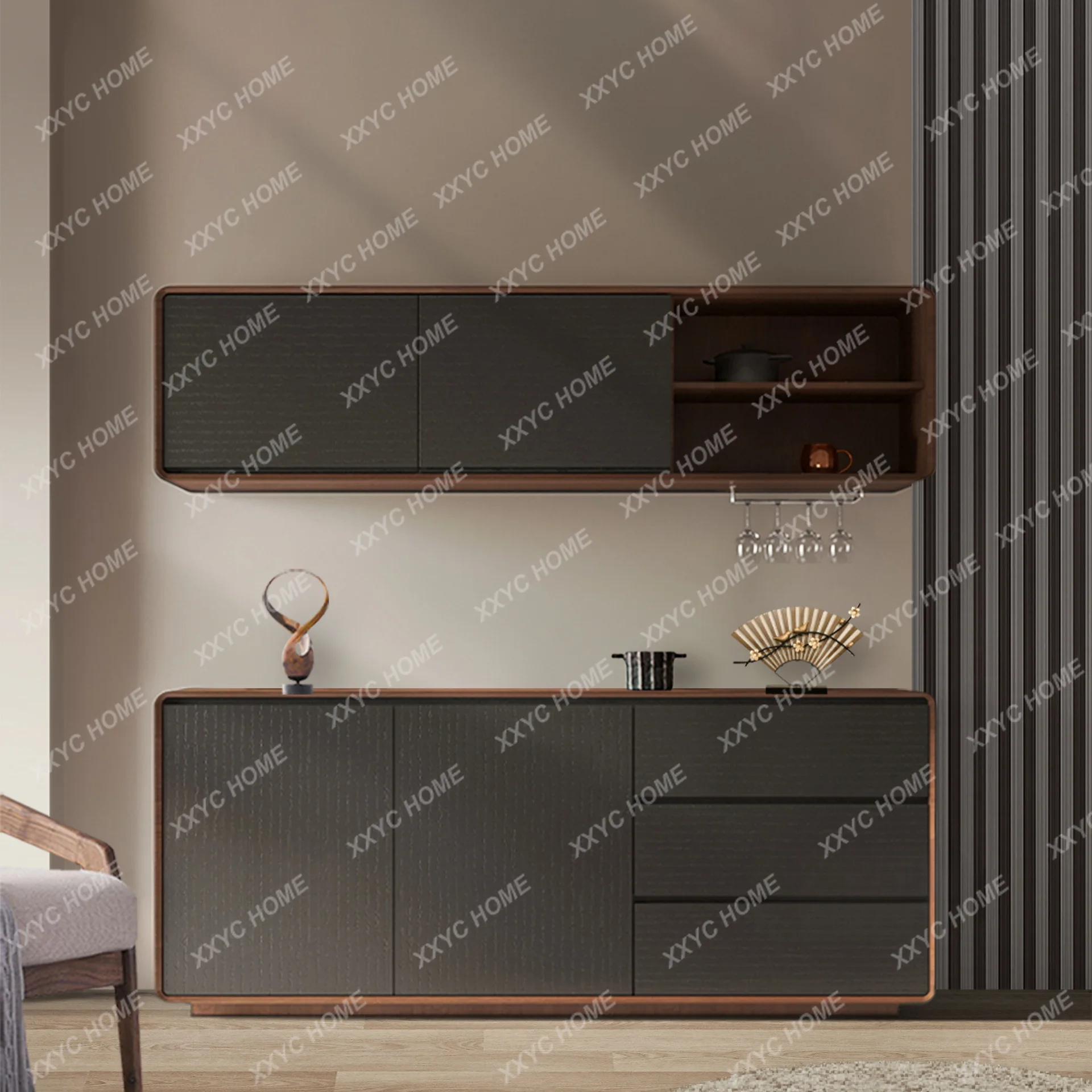 LModern simple solid wood dining side cabinet, locker, rock slab, multi-functional storage