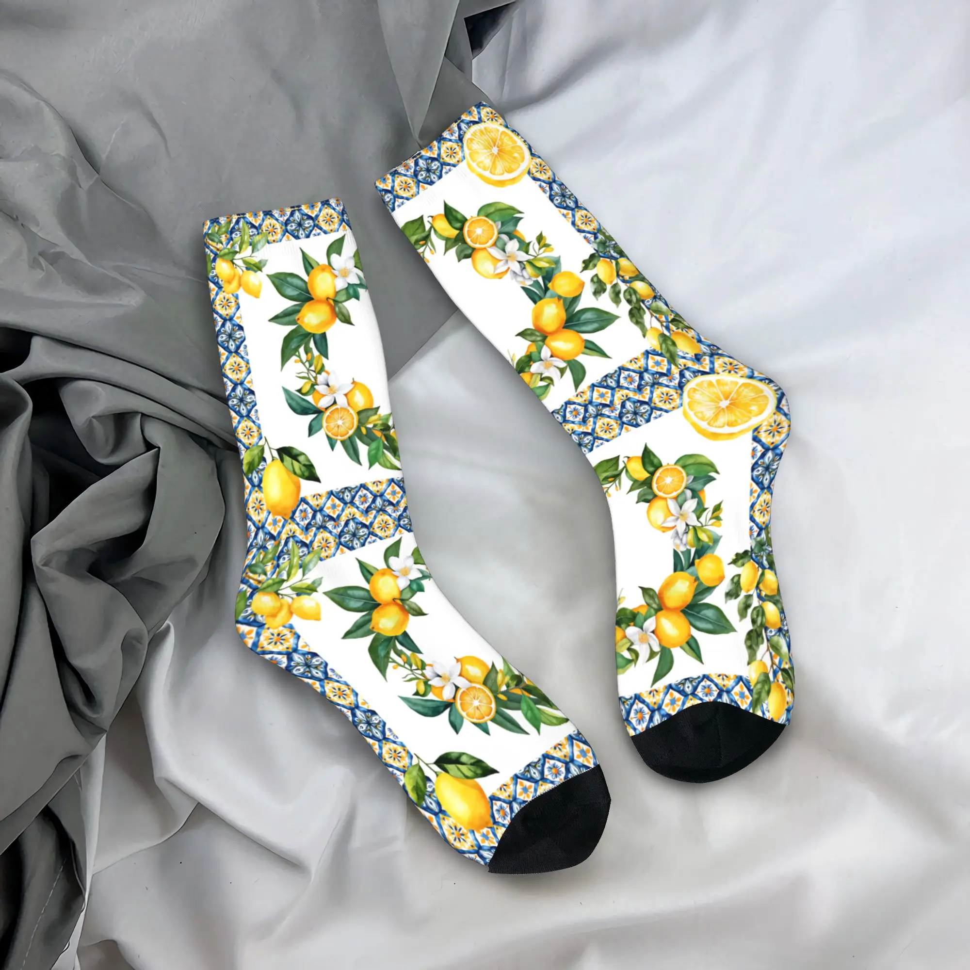 Women Men Socks Fruit Lemon   Stockings Autumn Funny Soft Breathable Socks Graphic Outdoor Anti-Slip Socks