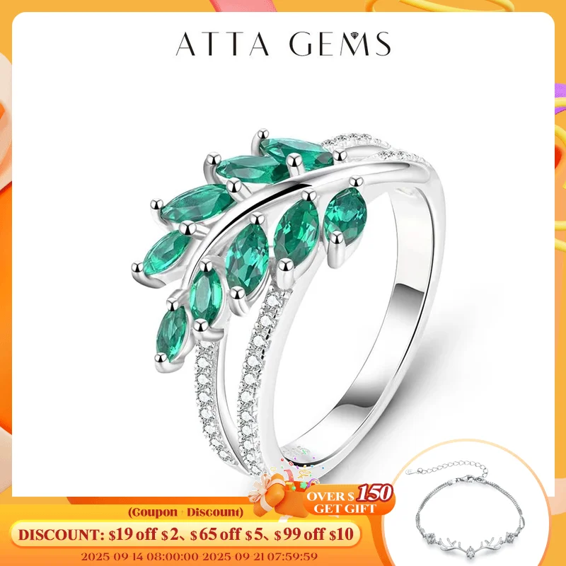 

ATTAGEMS Classic 925 Sterling Silver Lab Emerald Created White Sapphire Gemstone Anniversary Band Ring For Women Fine Jewelry