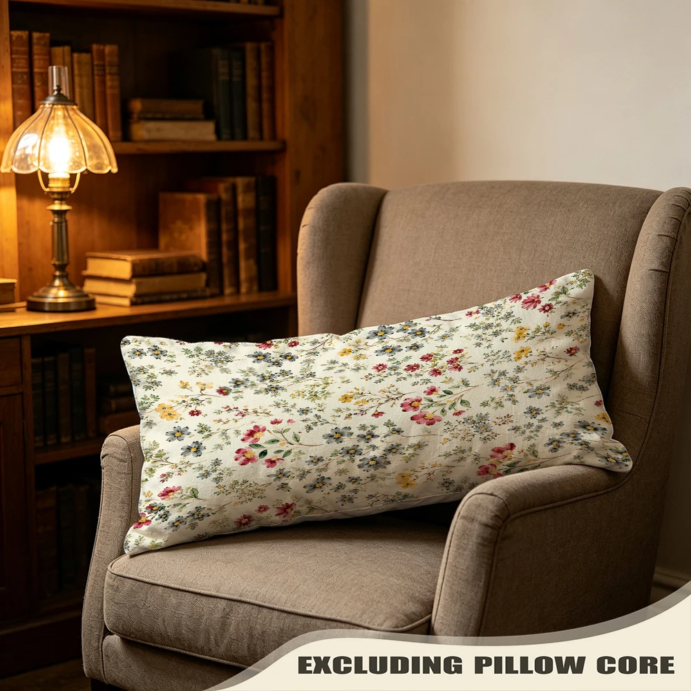 Yellow Pink Sunny Ditsy Print Long Pillow Cover, Bright Style, Family Room Decorative, Polyester, Floor Pillow, Colorfast