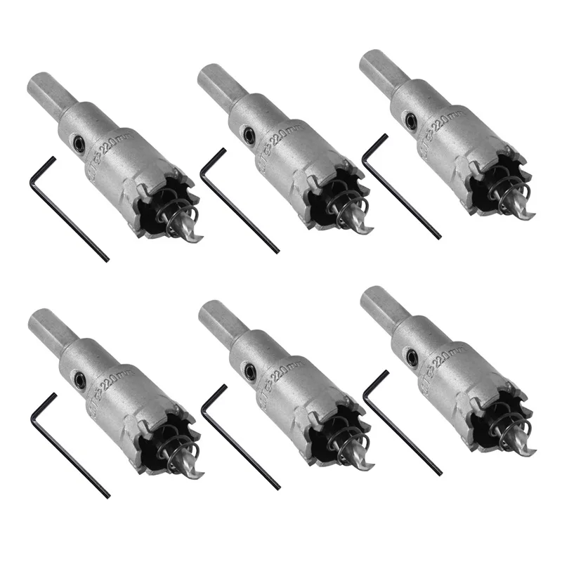 6PCS Tungsten Carbide Hole Saw Stainless Steel/Metal Hole Opener  Expandable Drill Bit Set 22Mm