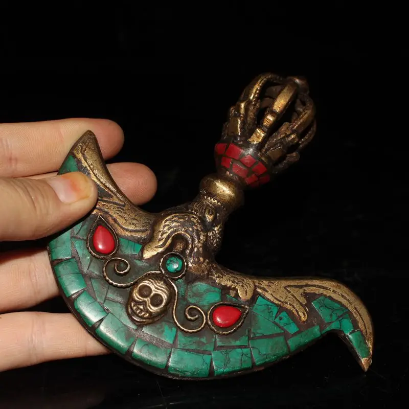 Tibetan Brass BuddhistTurquoise Dorje Ax Phurpa Pestle Vajra Dagger Amulet