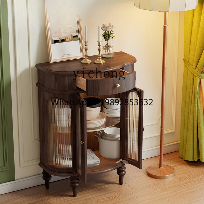 

medieval solid wood wine cabinet corridor entrance cabinet cream light luxury retro entrance side cabinet