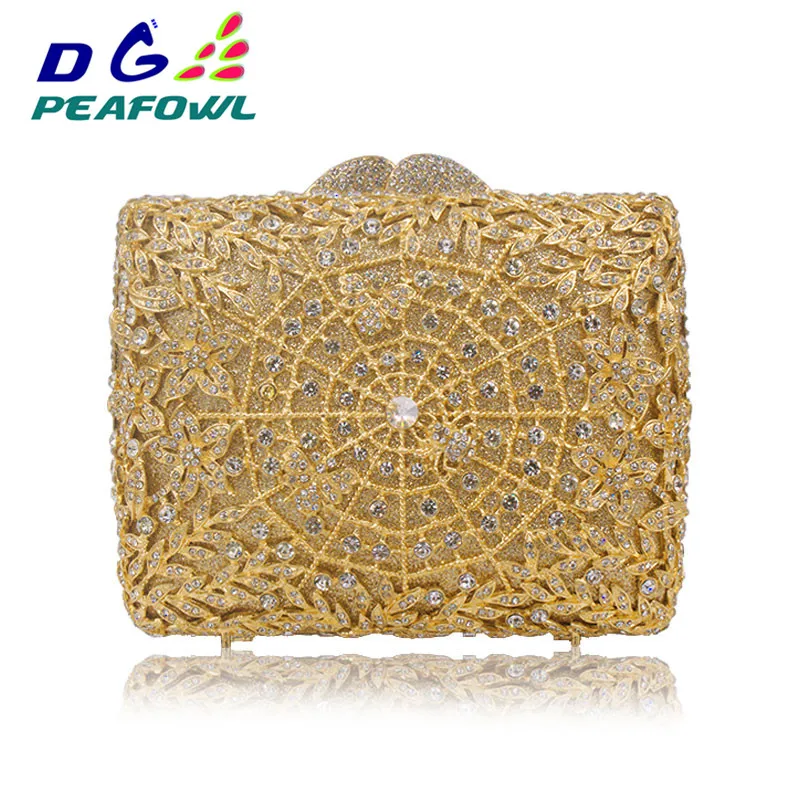 

Diamond Evening Wedding Cocktail Clutch Bag Dazzling Hollow Out Women Gold Metal Clutches Minaudiere Handbags Purses