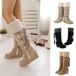 Fashion Snow Boots Women Winter Shoes Warm Cotton Shoes Cold Winter Knee High Footwear Ladies Platform Wedge Heels Plus Size 43