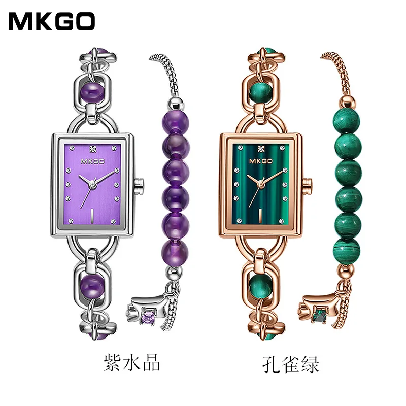 MKGO New Luxury Ladies Quartz Watches Fashion Diamond Watches For Women 30M Waterproof Reloj Mujer Bracelet Pearl Charm Watches