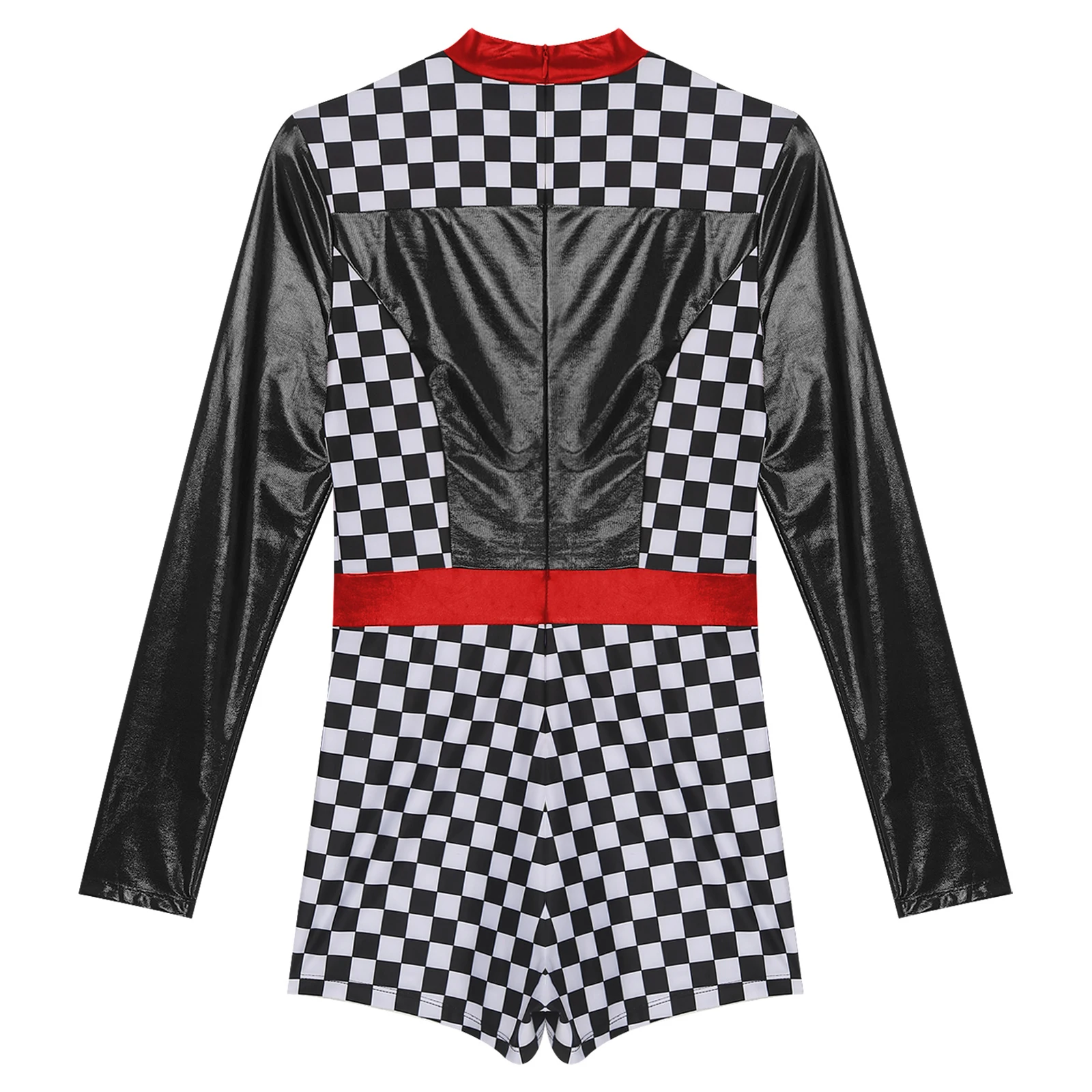 Womens Race Car Driver Cosplay outfit tuta Racer Racing Girl Uniform Boyshorts Checkerboard Print Race Car Driver tuta