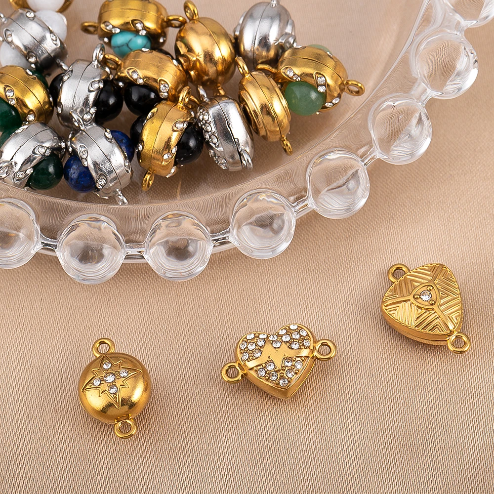 

1/2set Magnetic Buckle Stainless Steel Round Heart Clasp Flower Connector Bracelet Necklaces Jewelry Making DIY End Converter