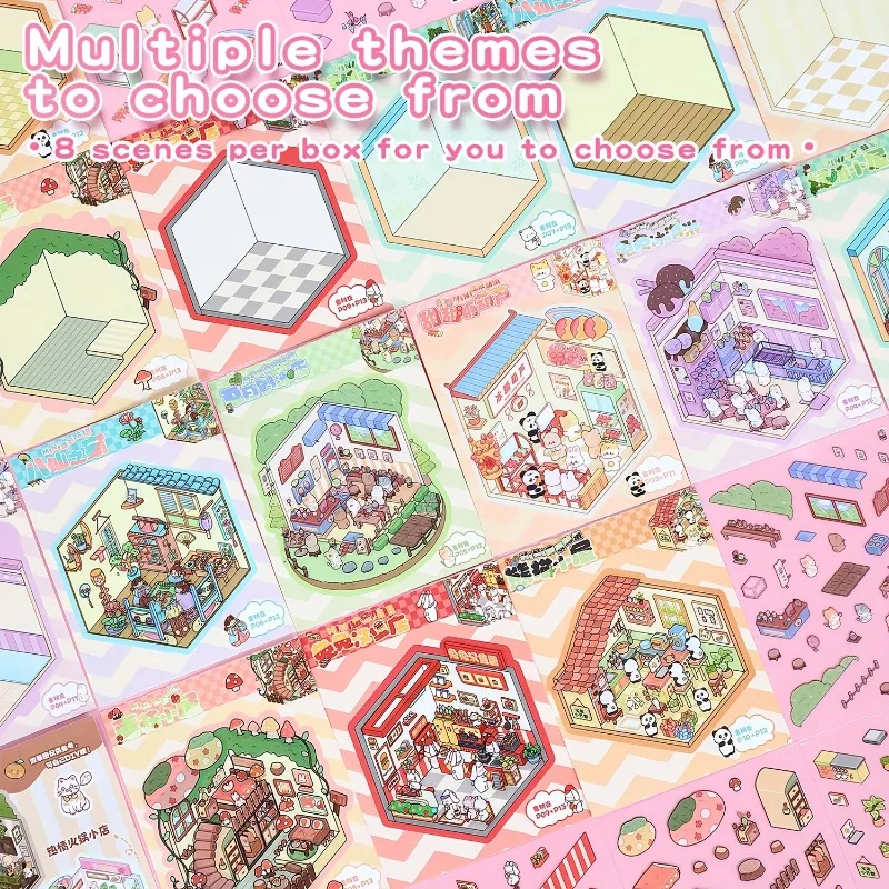 Mini 3D Diorama Sticker Book Micro House DIY Collage Decals Scrapbook Journal Material Cute Handmade Craft Gift for Girls Kids