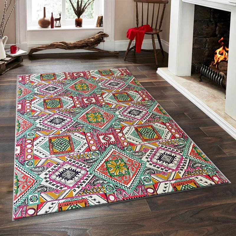 VIKAMA Retro Persian Crystal Pile Carpet Living Room Sofa Tea Table Mat B&B Decorative Home Bedroom Study Floor Mat