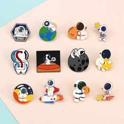 Creative Astronaut Enamel Pins Star Rocket Earth Space Planet Brooches Fashion Lapel Badge Cartoon Jewelry Gift for Kids Friends