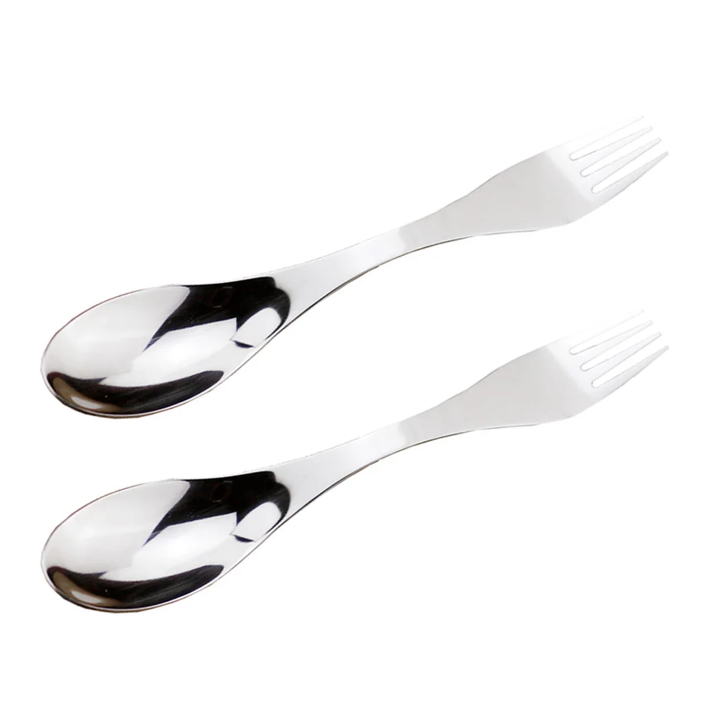 

2pcs Stainless Steel Spoon Fork Portable Cutlery Set For Camping Hiking Picnic Travel Outdoor Double-Ended Spork
