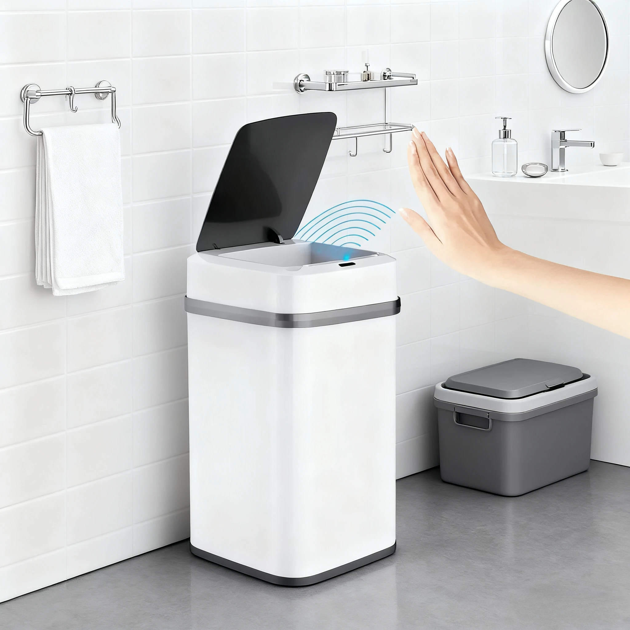 Hot Kitchen Trash Bin 13L Bathroom Touch Trash Can in The Toilet Smart Garbage Bucket Waste Bins Dustbin Smart Trash Can Kitchen