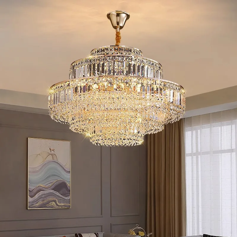 LED Luxury K9 Crystal Big Ceiling Chandeliers Lighting Fixture Hanging Light Modern Designer Foyer Decor Lustre Living Room