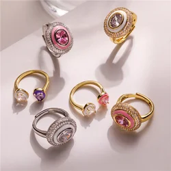 HECHENG,Geometric Tear Drop Heart Shaped Cubic Zirconia Colorful Stone Enamel Band Open Adjusted Women Finger Rings