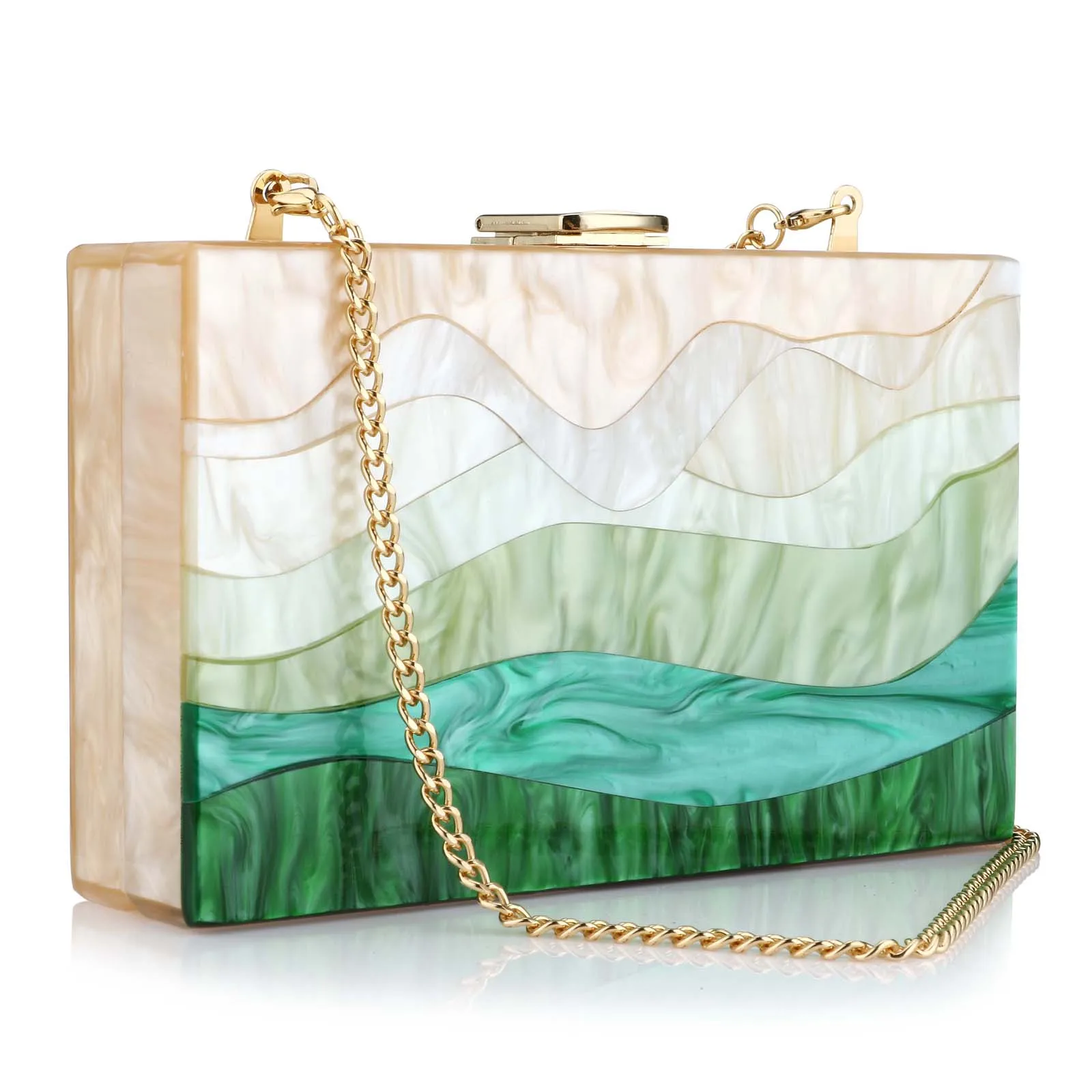 

Fashionable Women'S Handbag Green Beige Striped Acrylic Suitable For Parties Business Shopping Leisure Handbag Box Clutch Bag